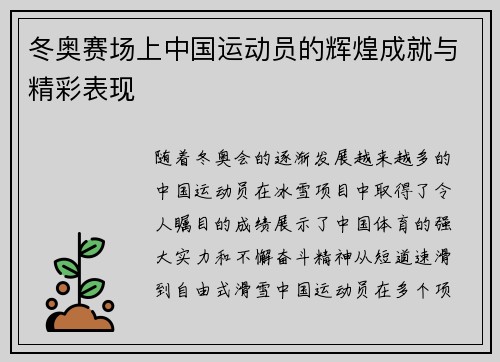 冬奥赛场上中国运动员的辉煌成就与精彩表现